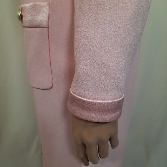 Vintage 80s Albert Nipon Button Front Sheath M Pink Elegant Mid Length Day Dress - Picture 8 of 12
